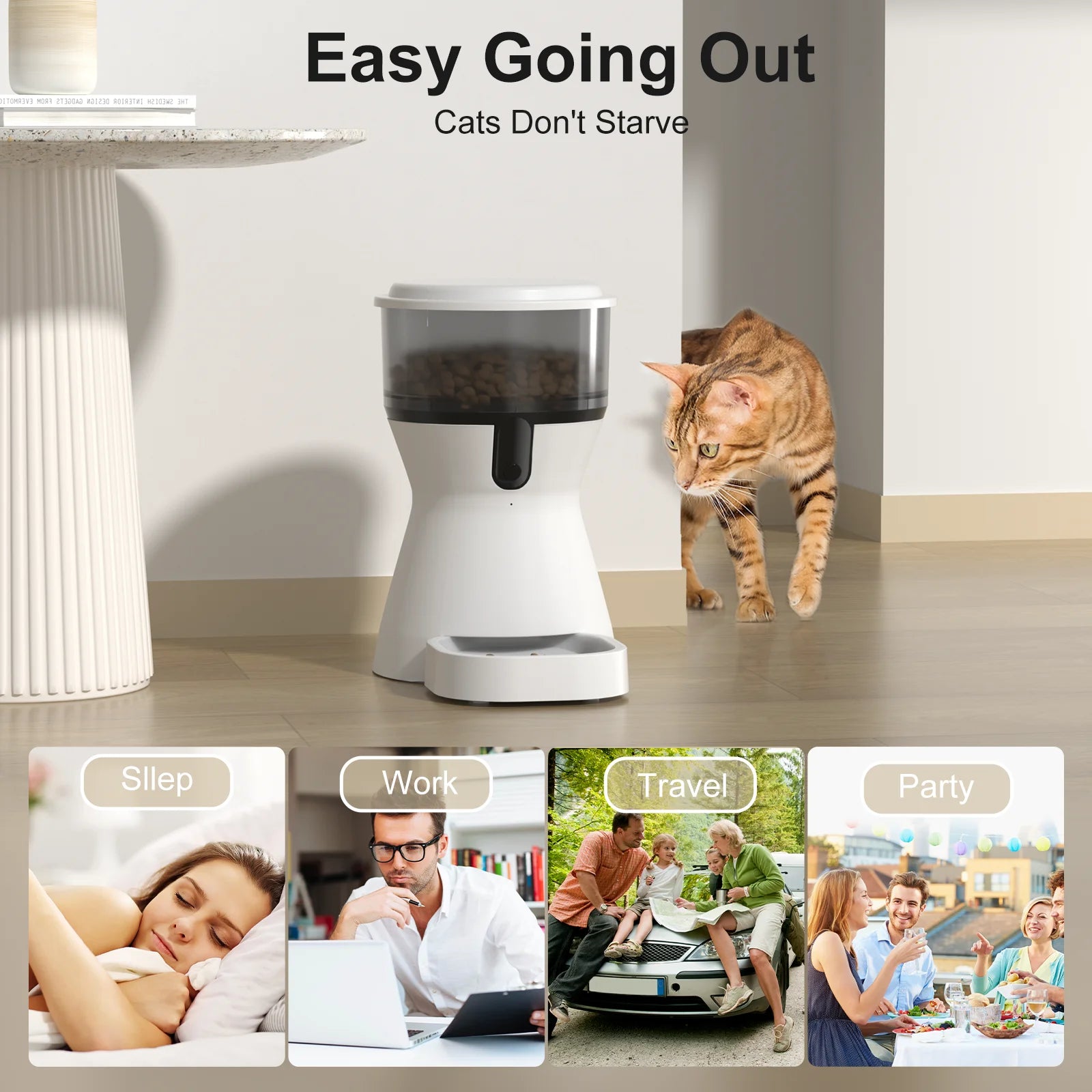 Smart Automatic Cat and Dog Feeder with WiFi, 10-Second Voice Recording, 4L Capacity